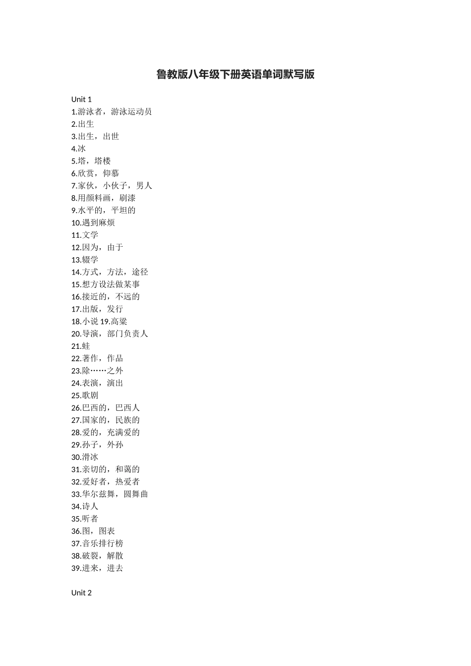 鲁教版八年级下册英语单词默写表_第1页