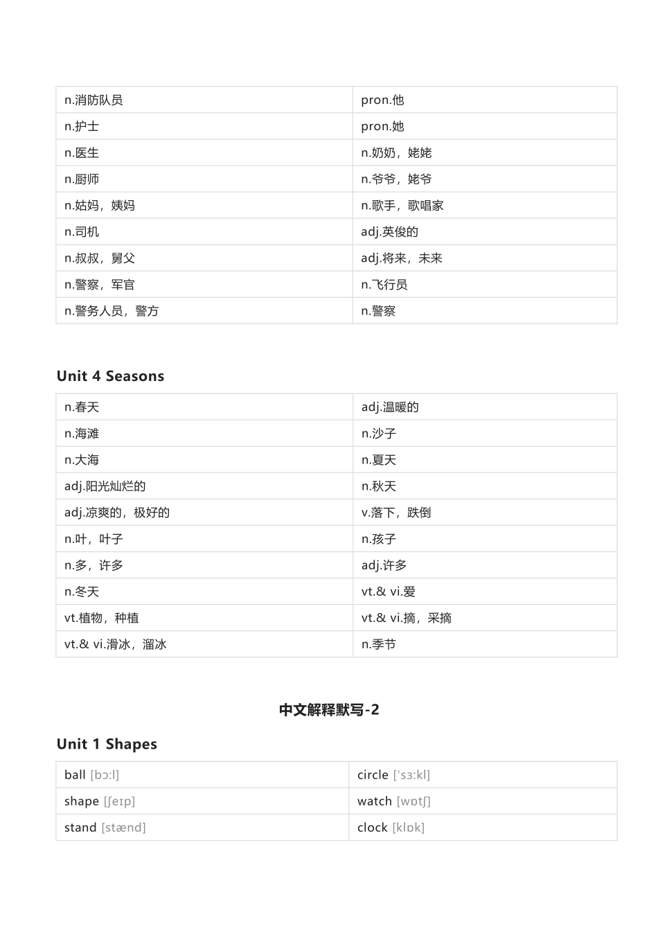 清大版二年级下册英语单词默写_第2页