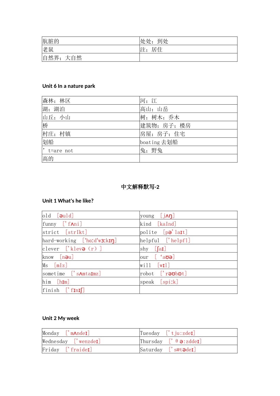 人教PEP版小学英语五年级上册单词默写_第3页