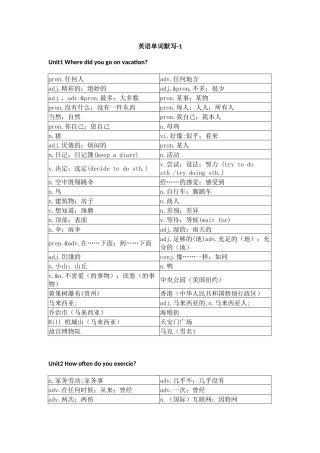 人教版初中英语八年级上册单词默写