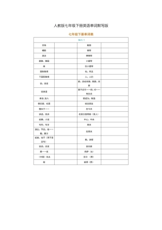 人教版七年级下册英语单词默写表