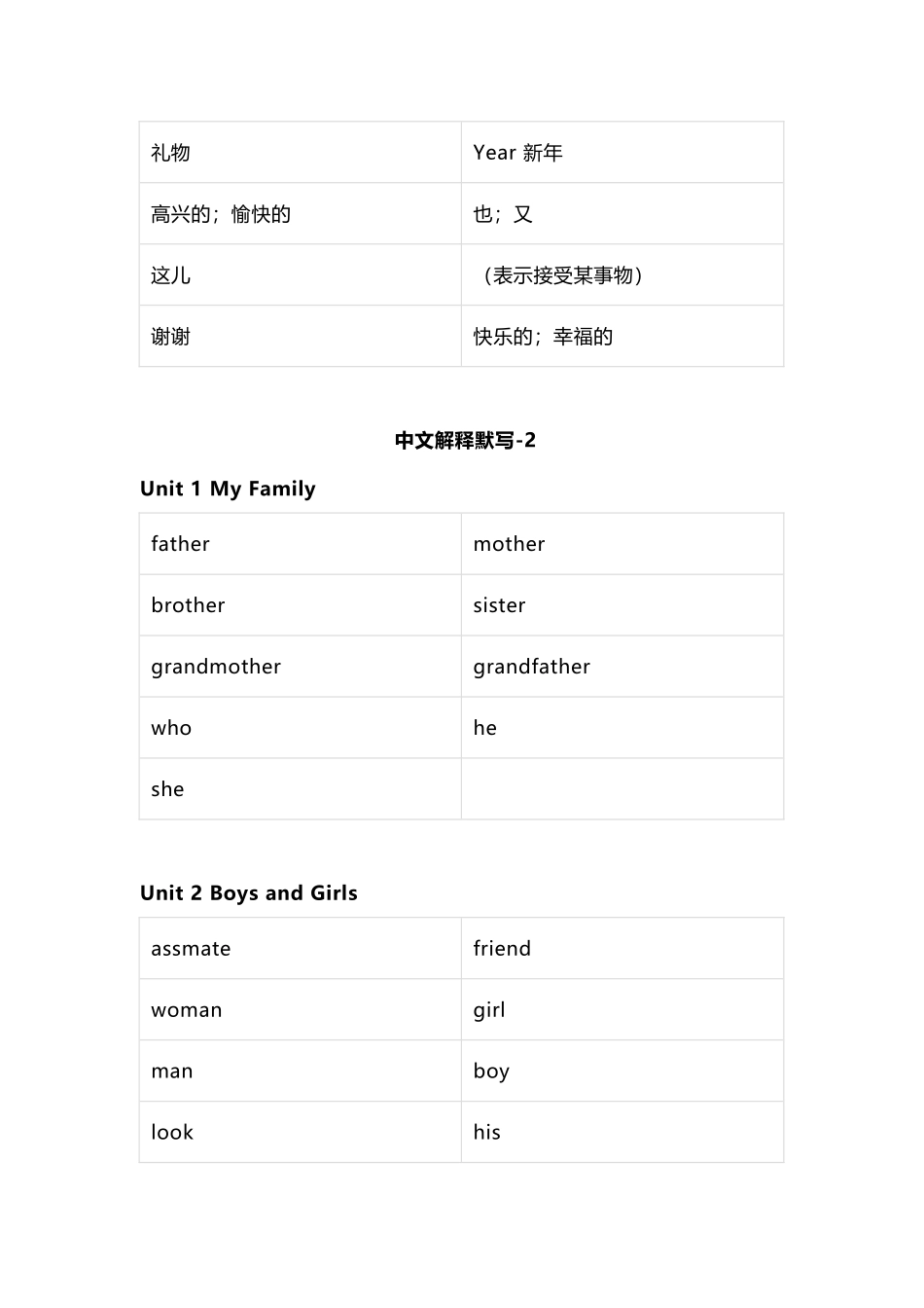 人教新起点版小学英语二年级上册单词默写_第3页