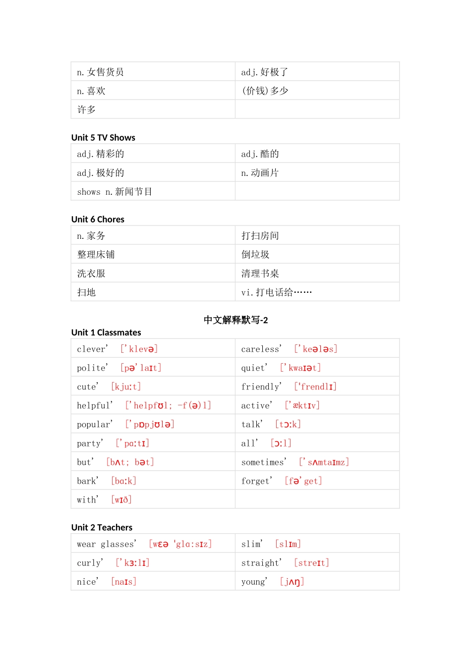 人教新起点版小学英语五年级上册单词默写_第2页