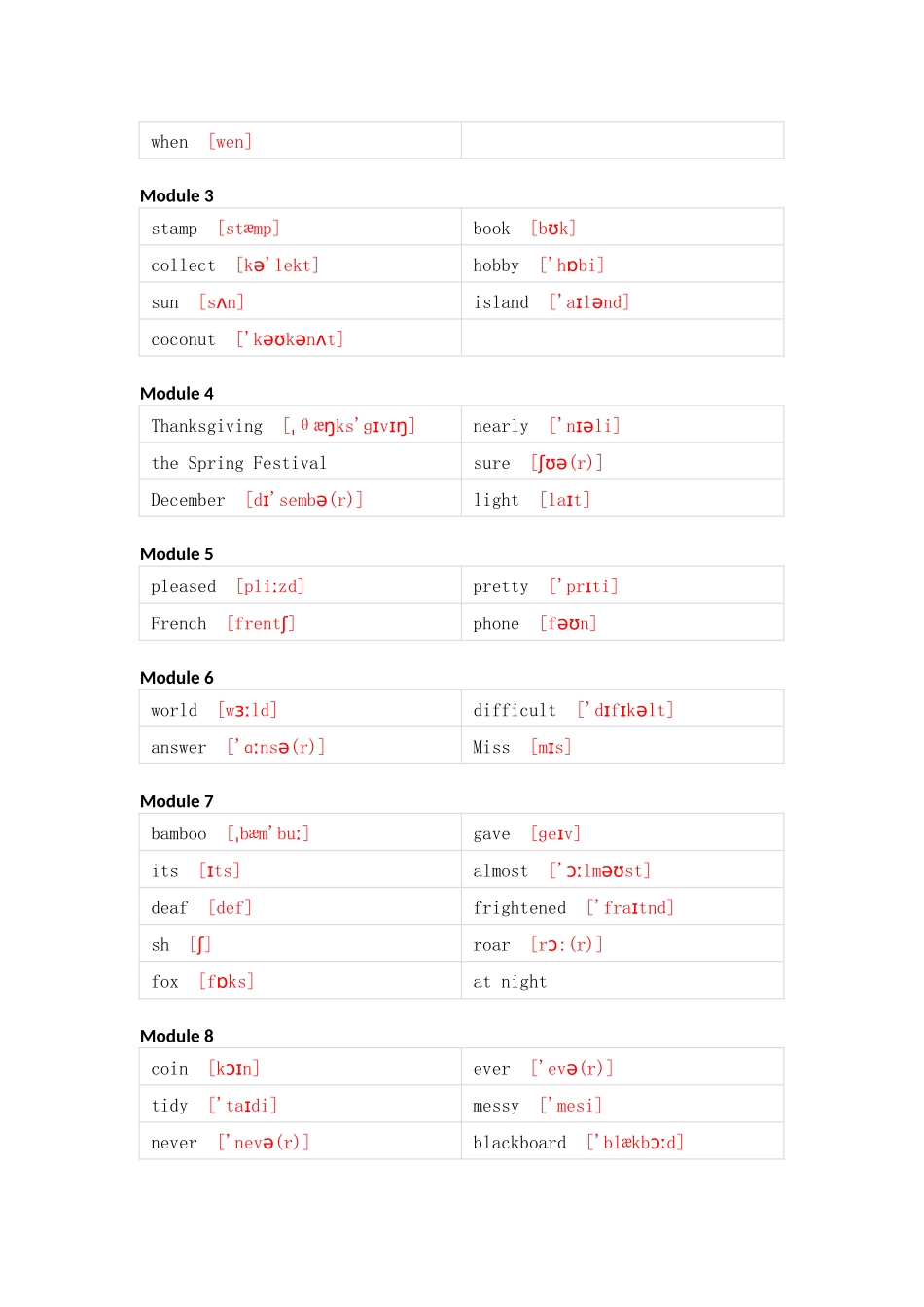 外研版（一起）小学英语六年级上册单词默写_第3页