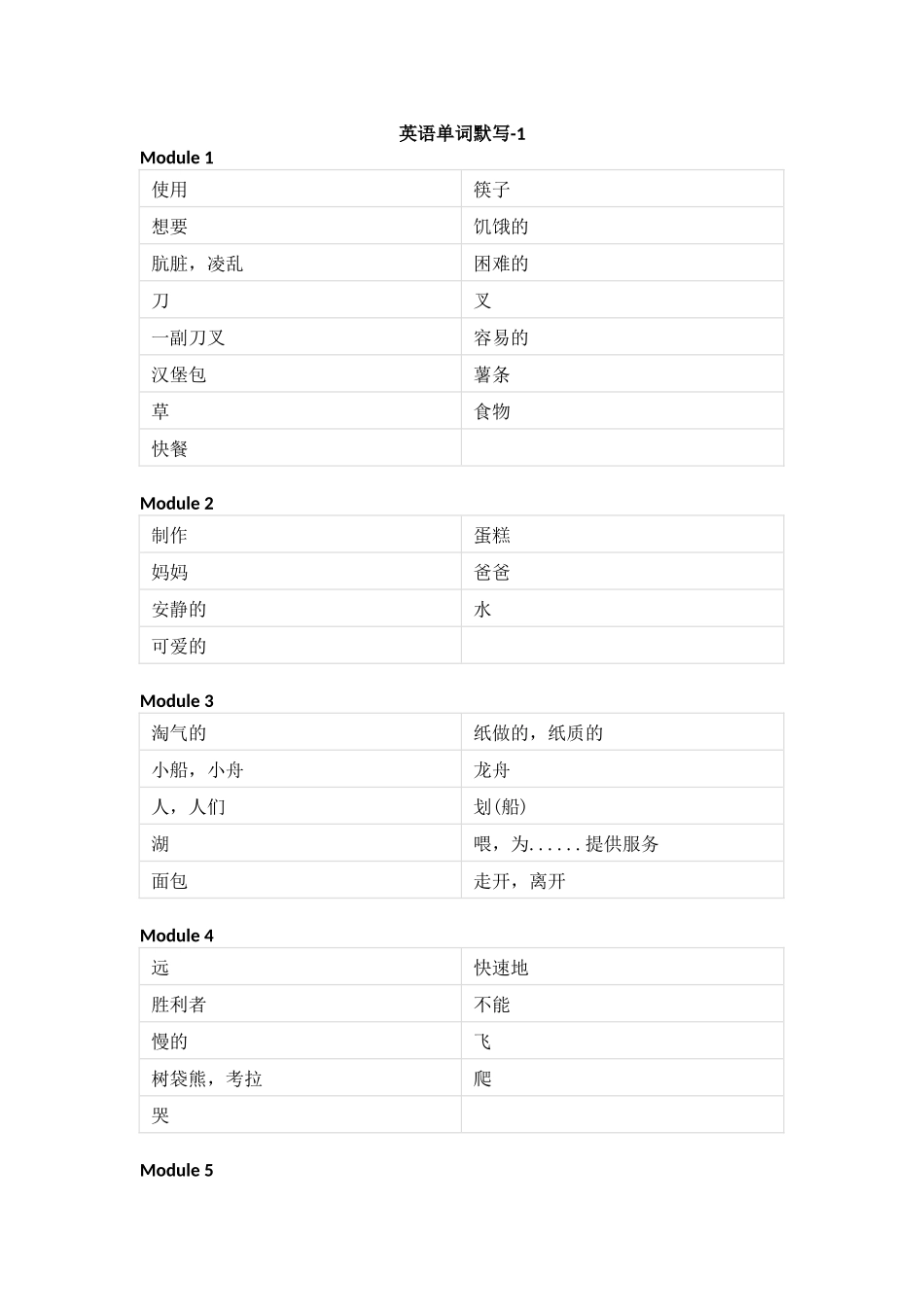 外研版（一起）小学英语三年级上册单词默写_第1页