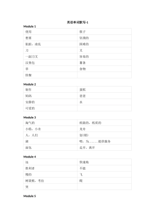 外研版（一起）小学英语三年级上册单词默写