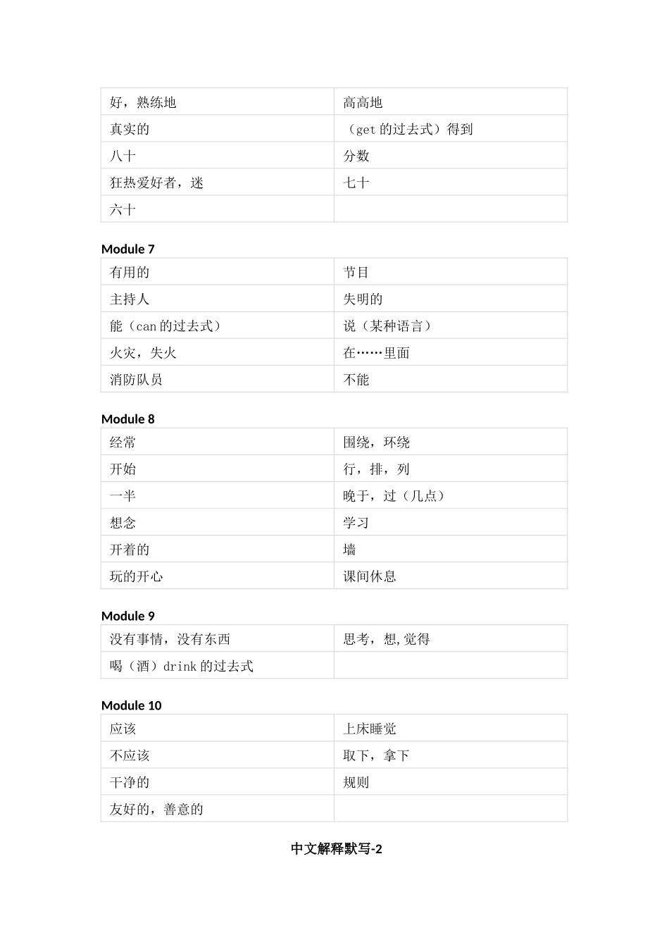 外研版（一起）小学英语五年级上册单词默写_第2页