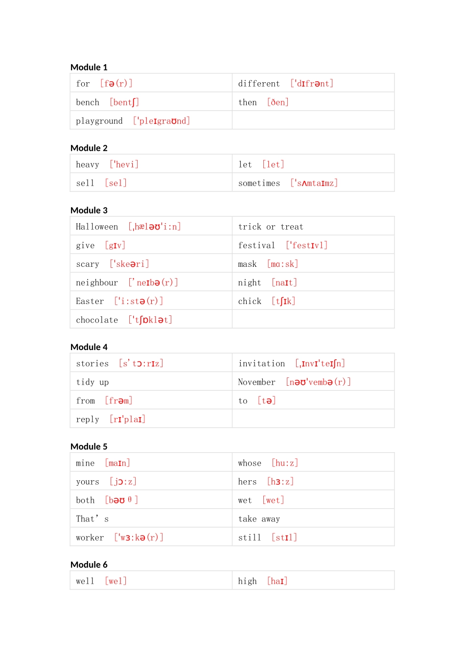 外研版（一起）小学英语五年级上册单词默写_第3页