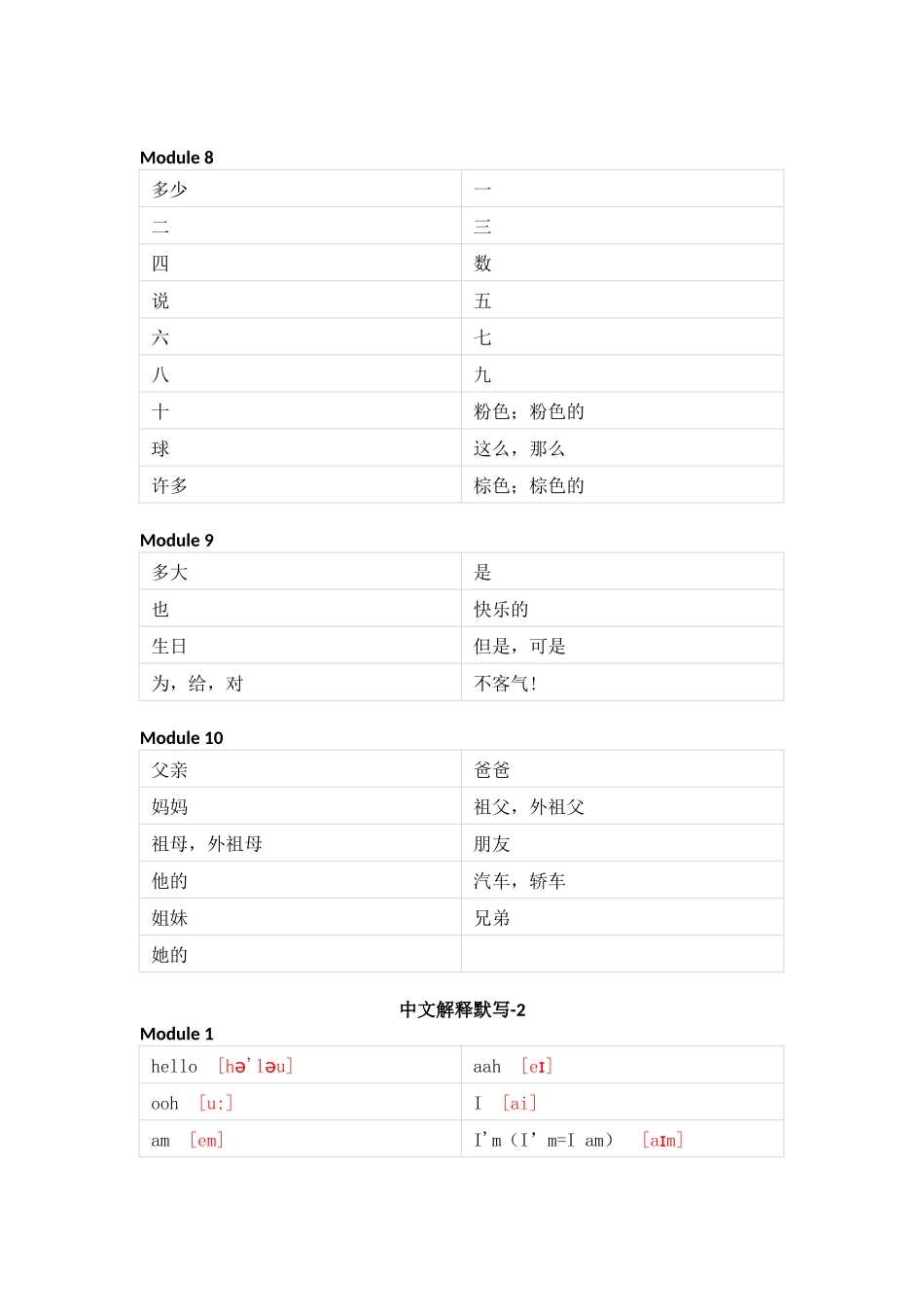 外研版（一起）小学英语一年级上册单词默写_第3页