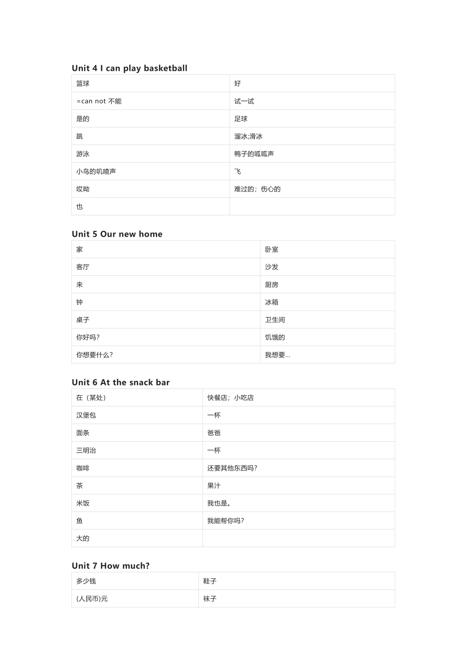 译林版英语四年级上册单词默写表_第2页