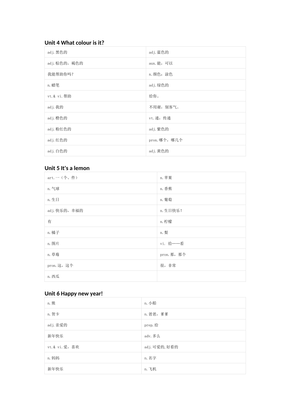 重大版英语三年级上册单词默写表_第2页