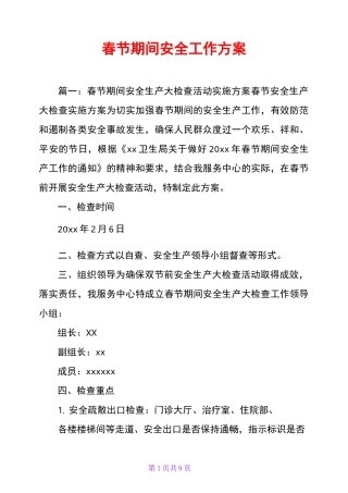 春节期间安全工作方案
