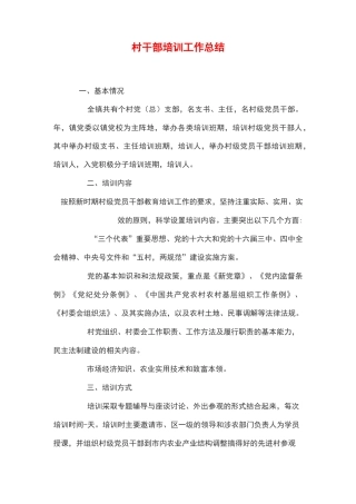 村干部培训工作总结