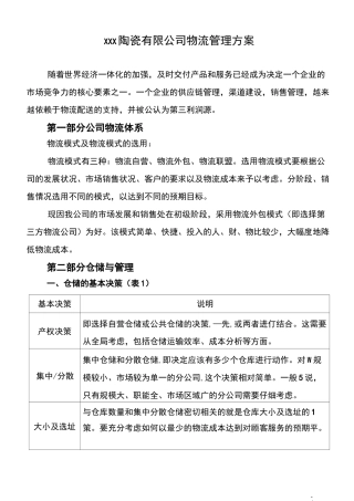(完整版)公司产品物流配送方案