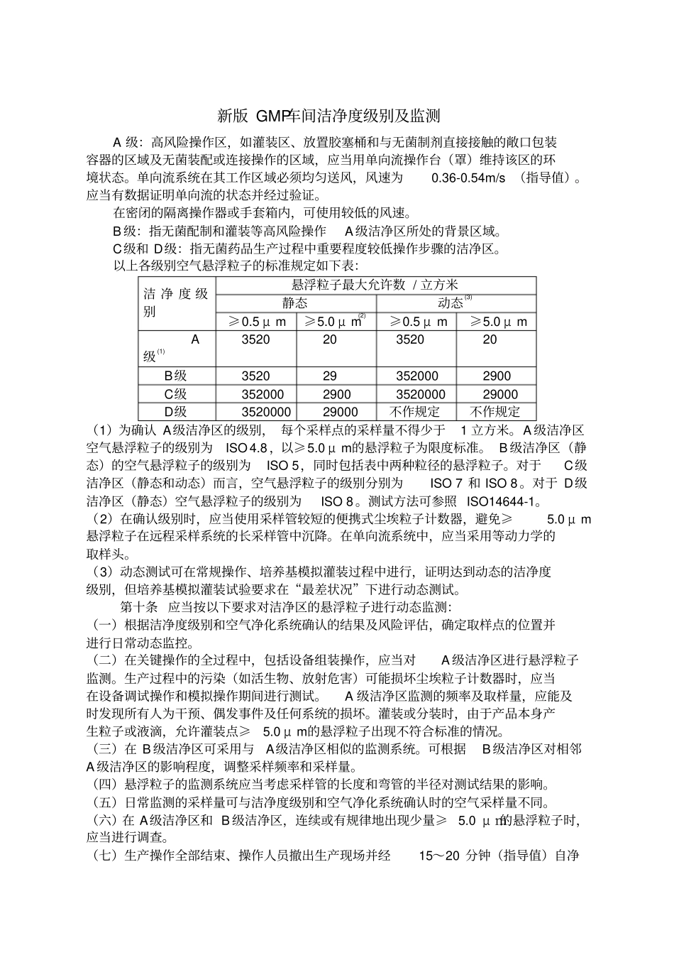 新版GMP车间洁净度级别及监测_第1页