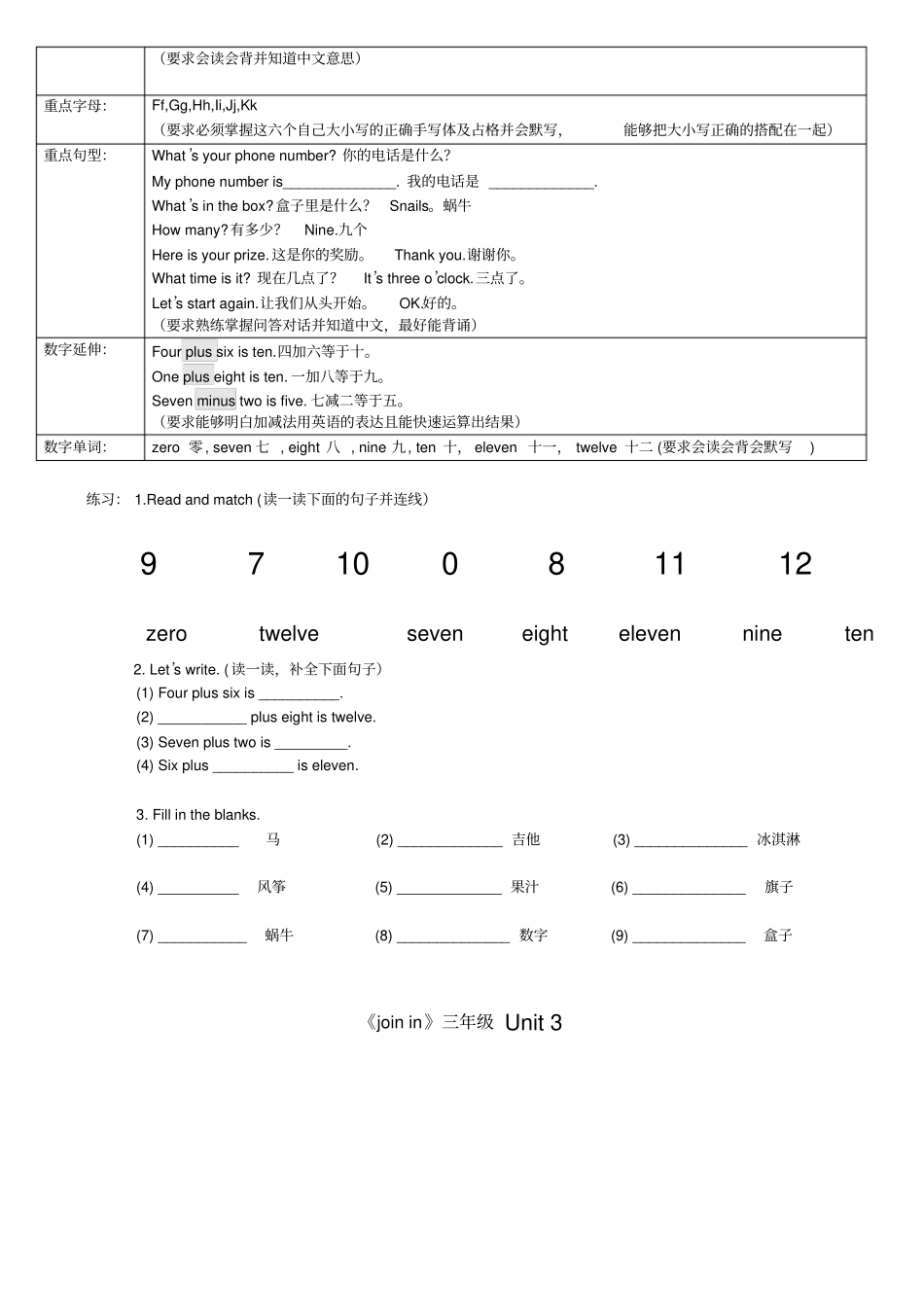 新版joinin三年级上册重点单词及句型整理_第3页