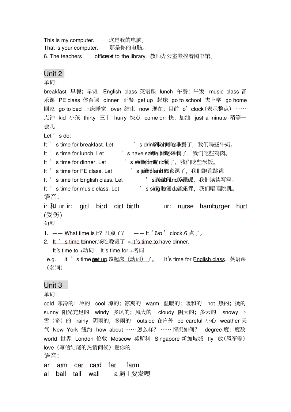新版PEP四年级下册英语复习知识点整理_第2页