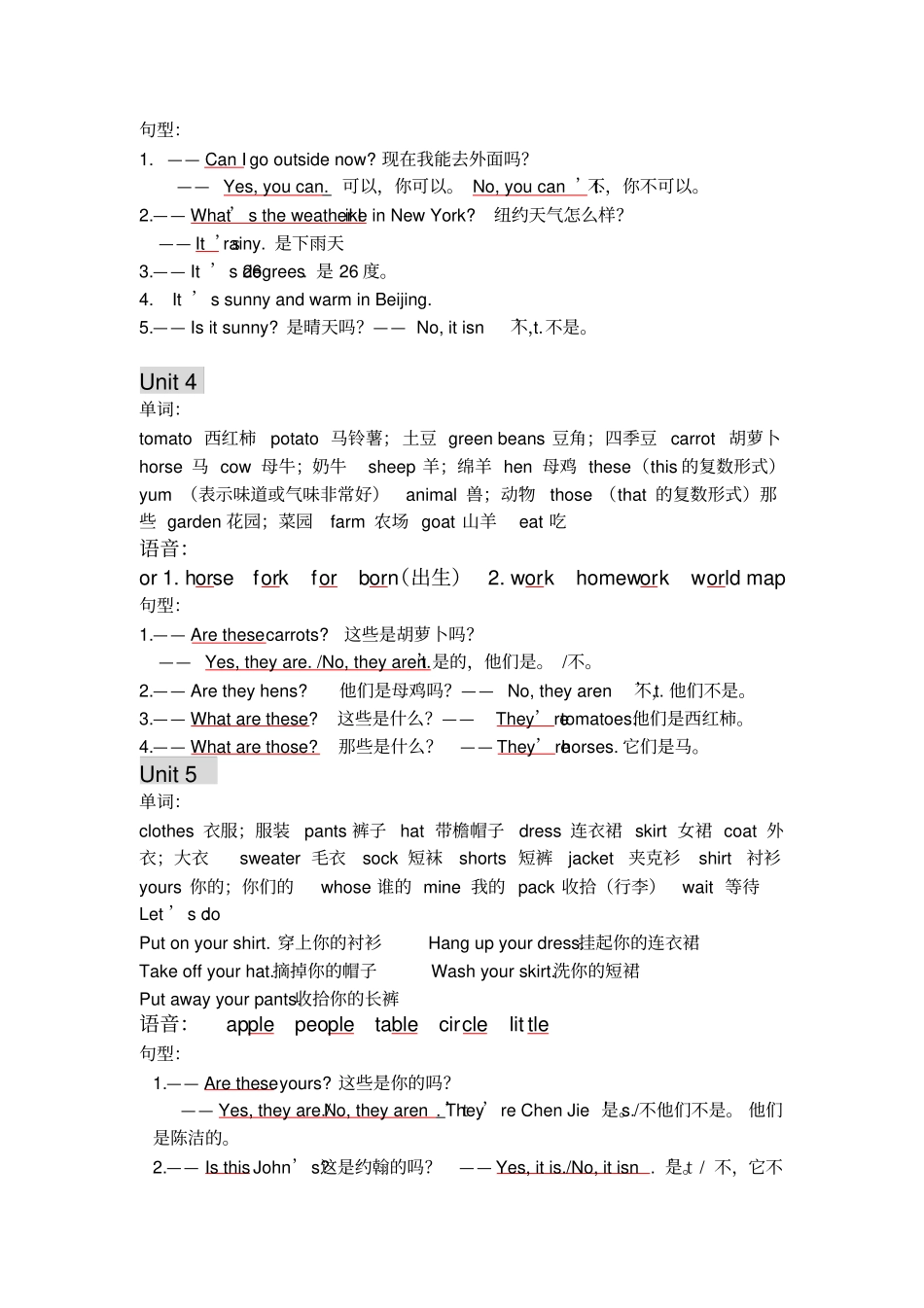 新版PEP四年级下册英语复习知识点整理_第3页