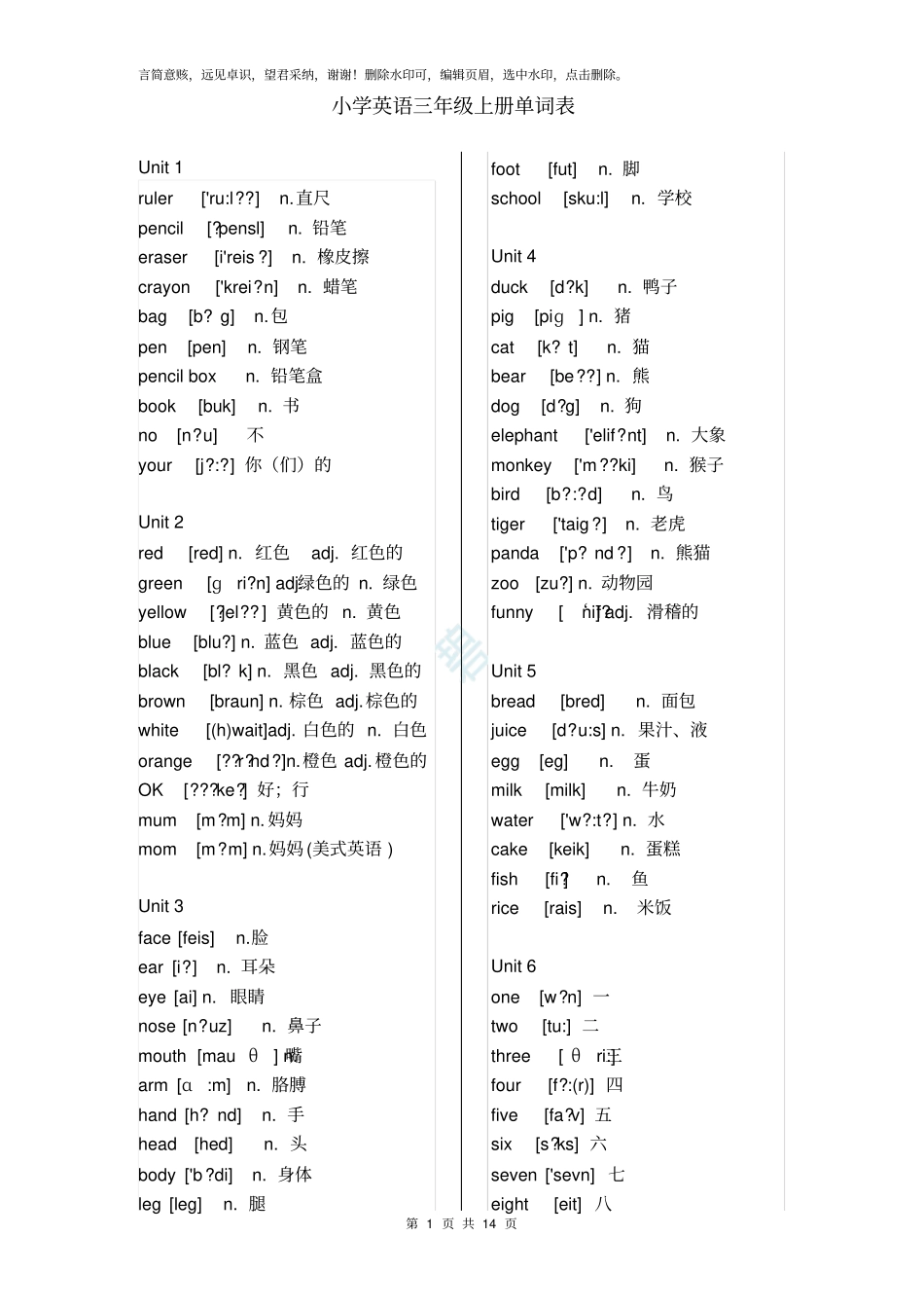 新版PEP小学英语6年级单词表_第1页
