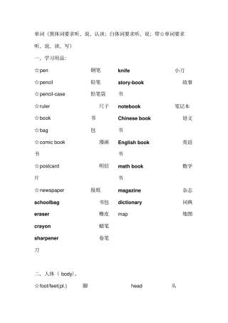 新版PEP小学英语单词分类汇总