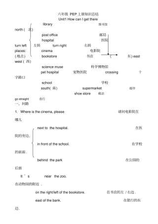 新版pep英语六年级上册知识点总结