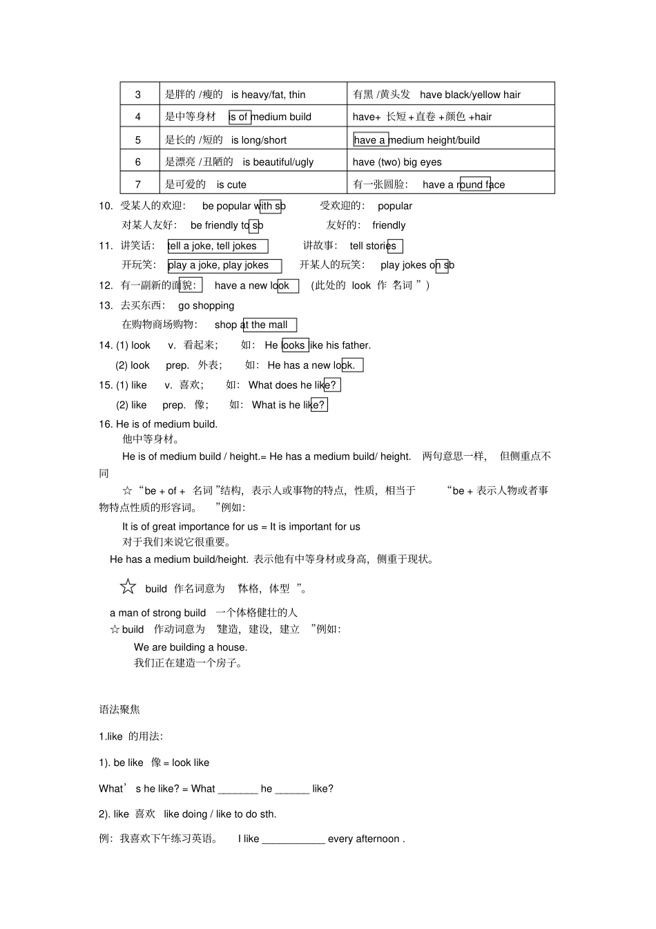 新版七年级英语下册unit9Whatdoeshelooklike知识点讲解与练习_第3页