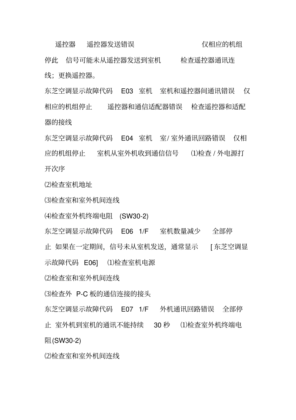 新版东芝空调故障代码表速查_东芝家用中央空调故障代码解释排除_东芝中央空调故障代码大全_第2页