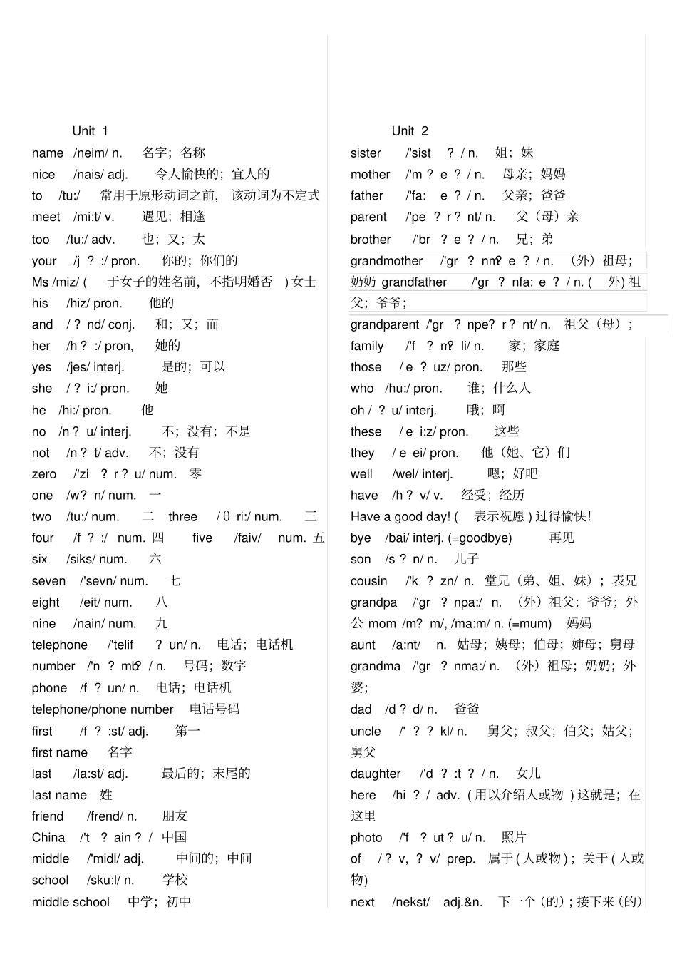 新版人教版七年级全册英语单词表含音标_第2页