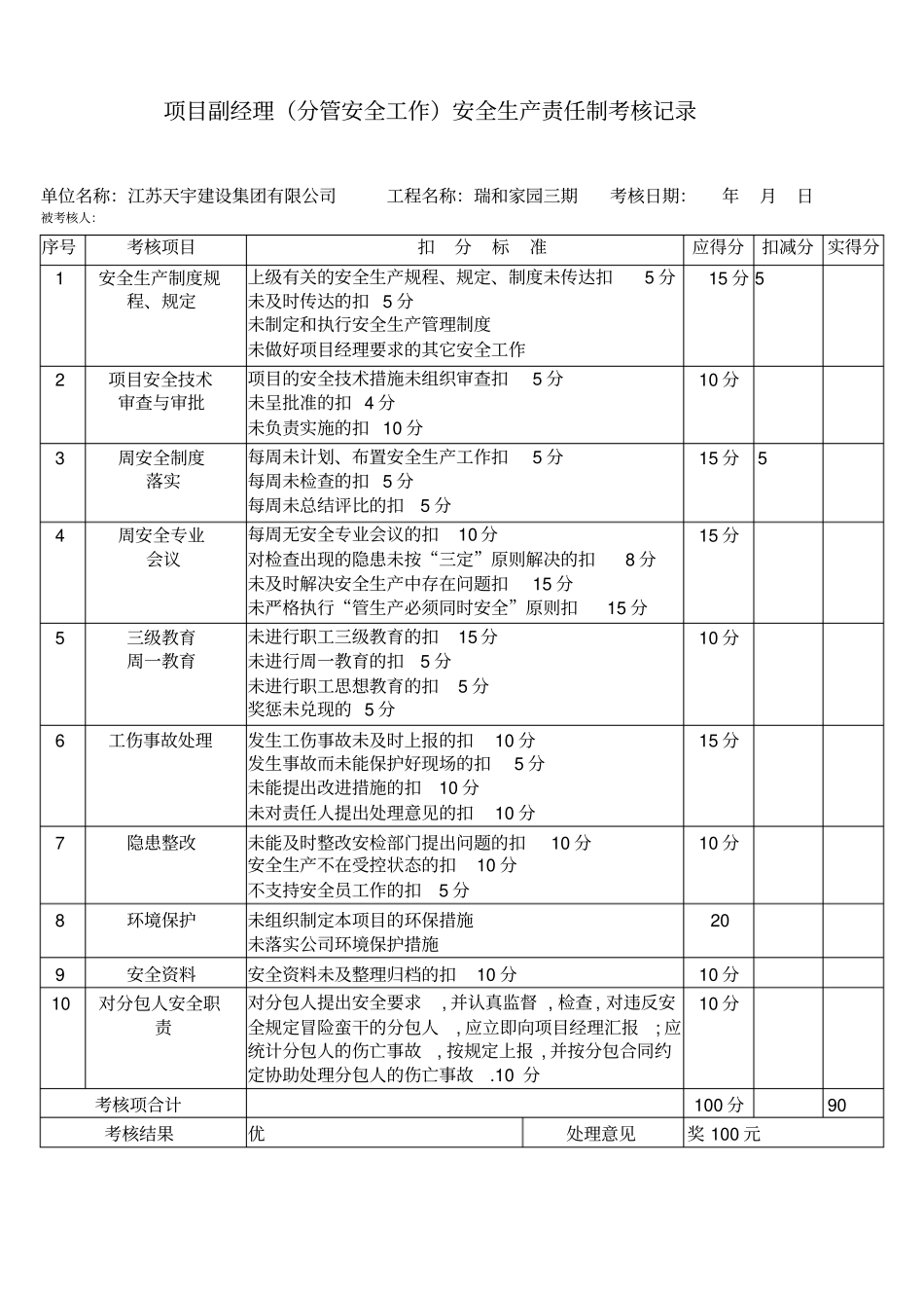 新版安全生产责任制考核记录表_第3页