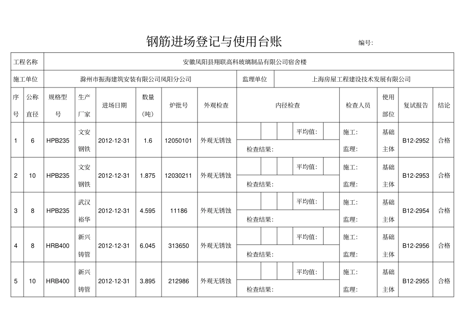 新版钢筋进场登记与使用台账_第1页