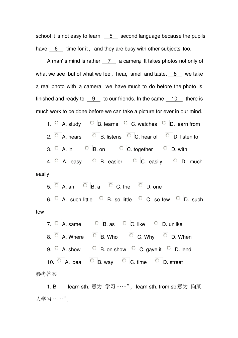 新目标八年级下英语完形填空专项练习三_第3页