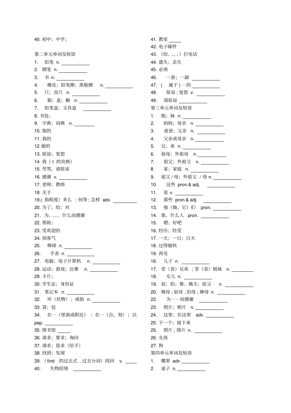 新目标英语七年级上册单词默写表_第2页