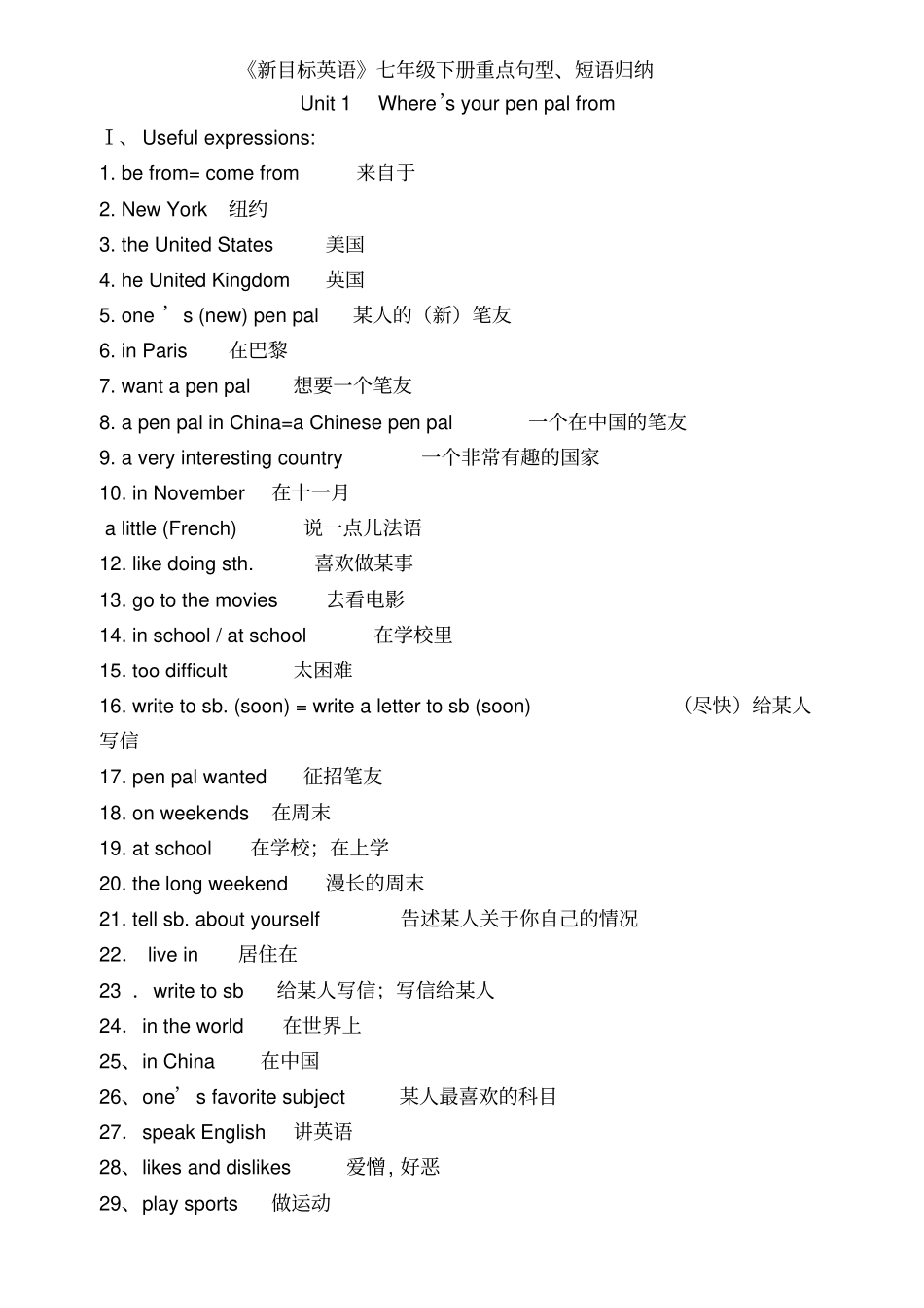 新目标英语七年级下册重点句型短语归纳_第1页