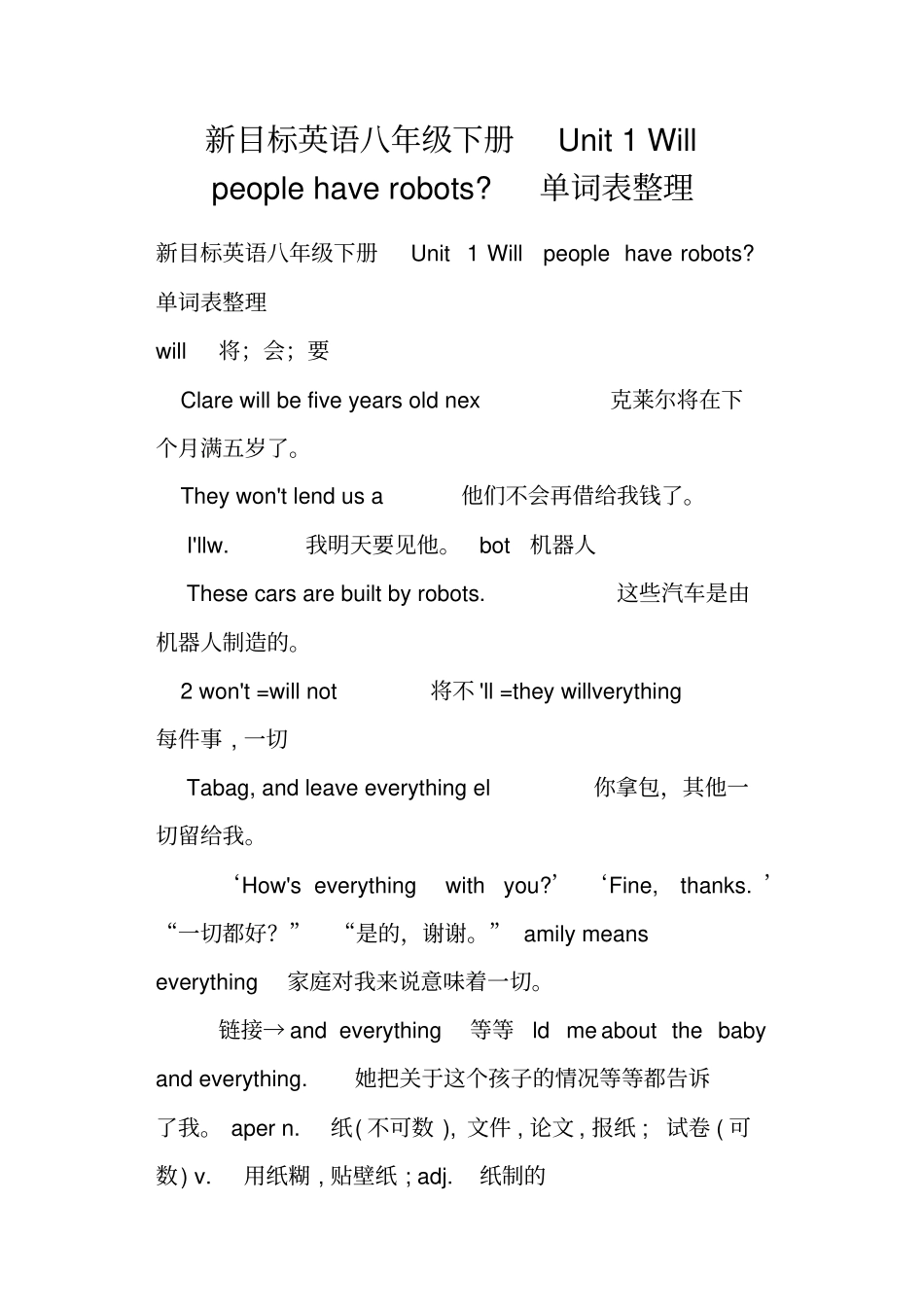 新目标英语八年级下册Unit1Willpeoplehaverobots-单词表整理_第1页