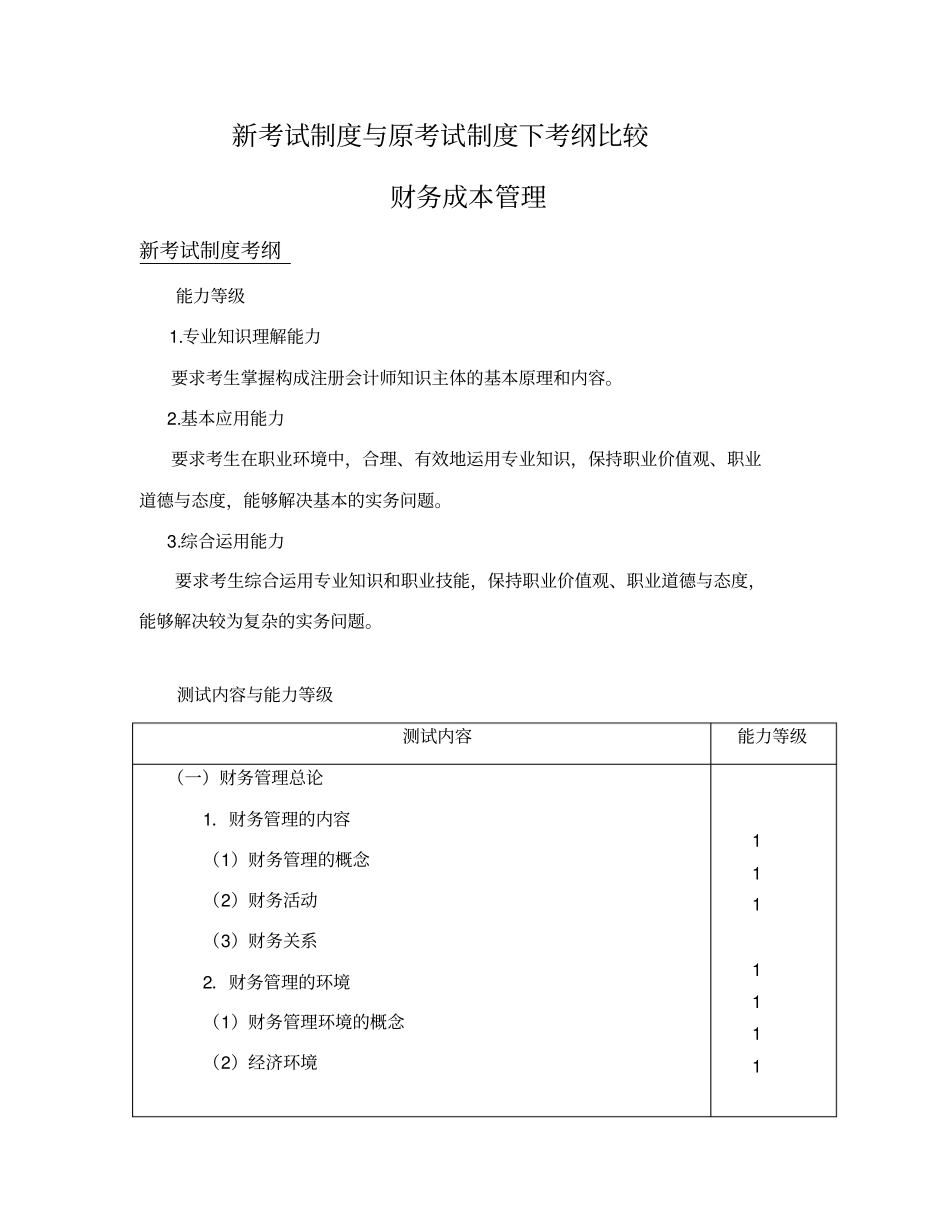 新考试制度与原考试制度下考纲比较——财管_第1页