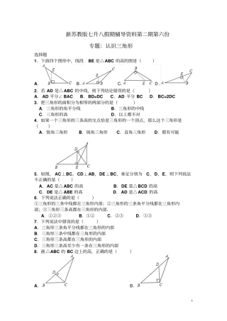 新苏教版七升八假期辅导资料第二期第六份：认识三角形含答案