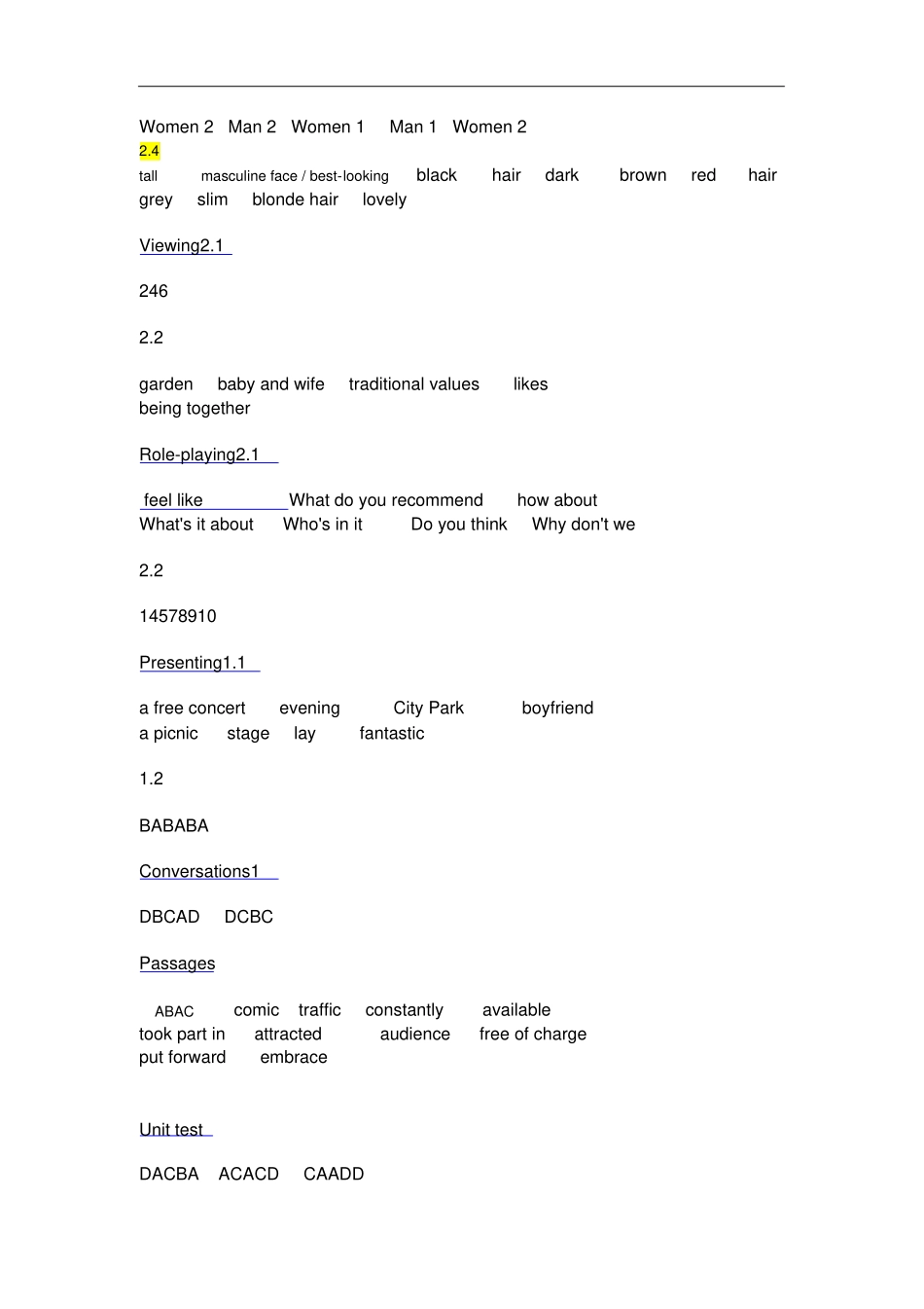 新视野大学英语第三版视听说第一册全册答案_第3页