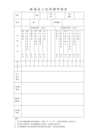 新进员工试用期考核表