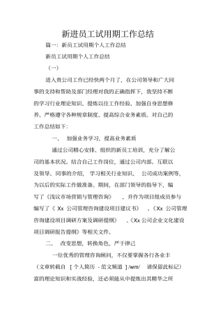 新进员工试用期工作总结