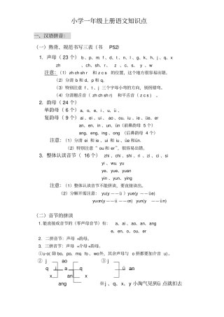 新部编版一年级上册语文重点知识点总结