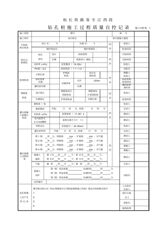 施工内控表1钻孔桩施工过程质量自控记录表