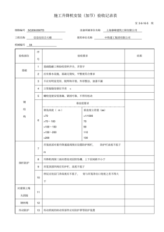 施工升降机安装加节验收记录表