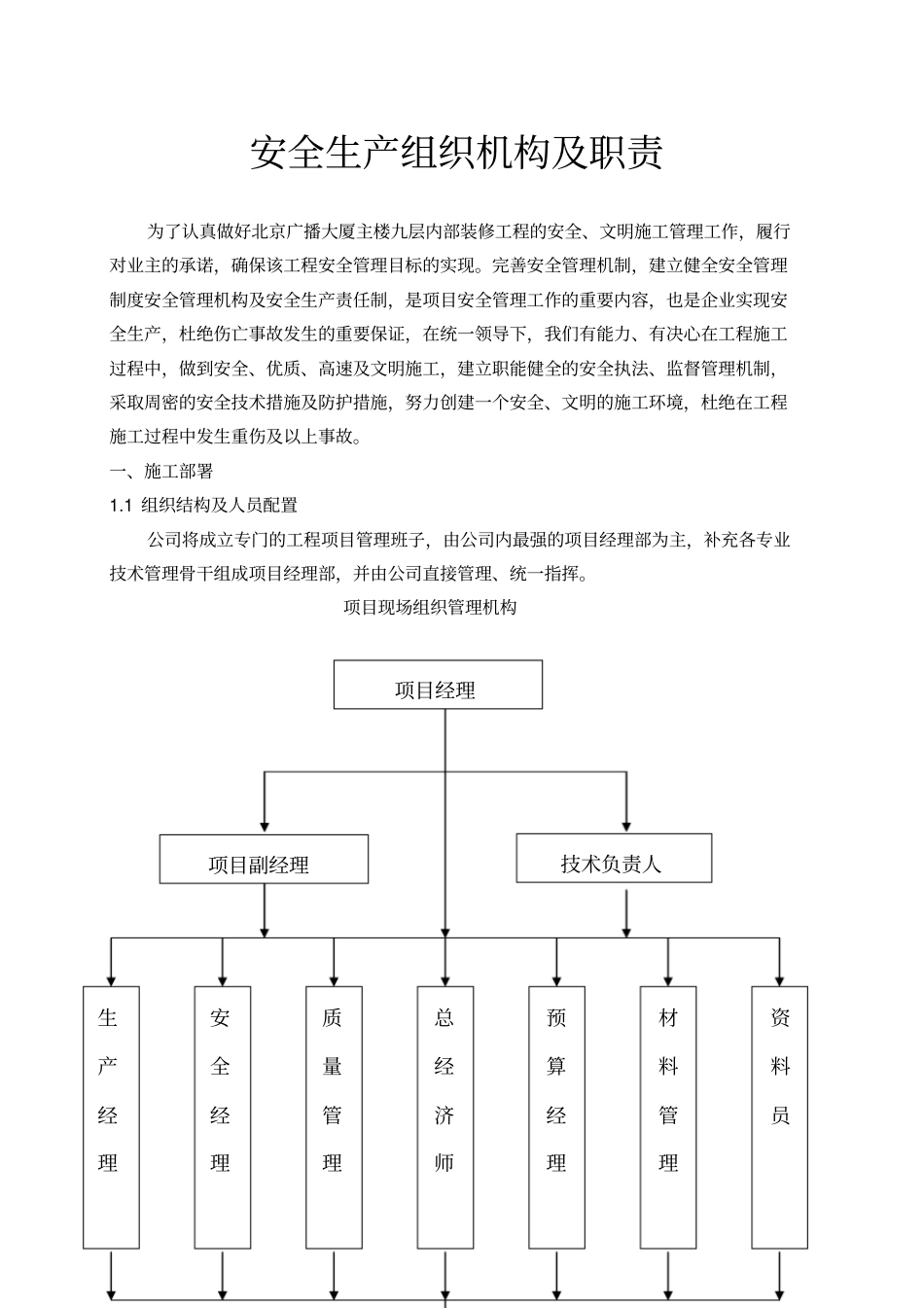 施工单位安全管理组织机构及职责推荐文档_第1页