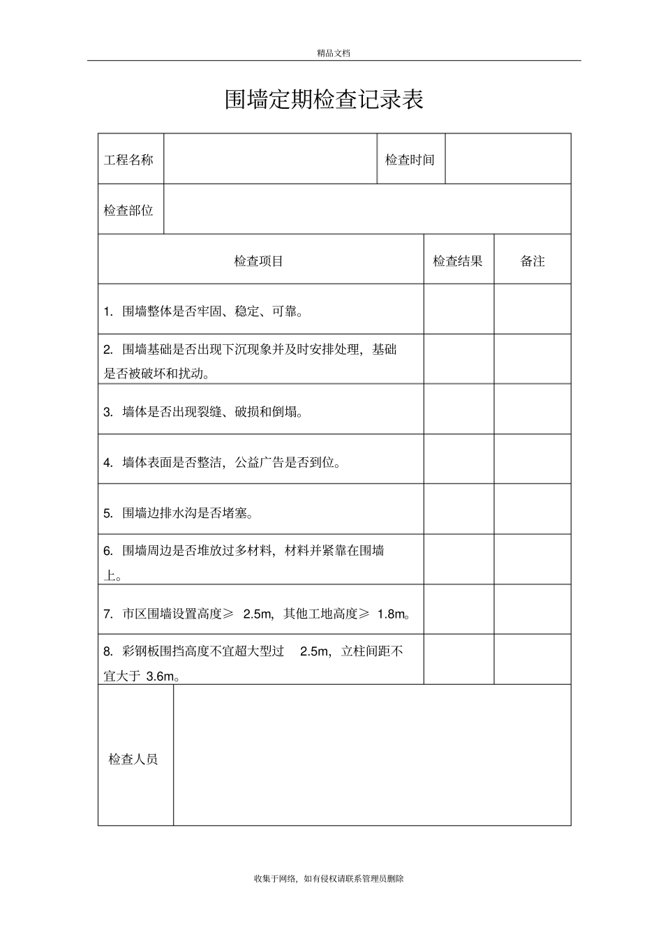 施工围墙围挡验收记录表教学文案_第2页