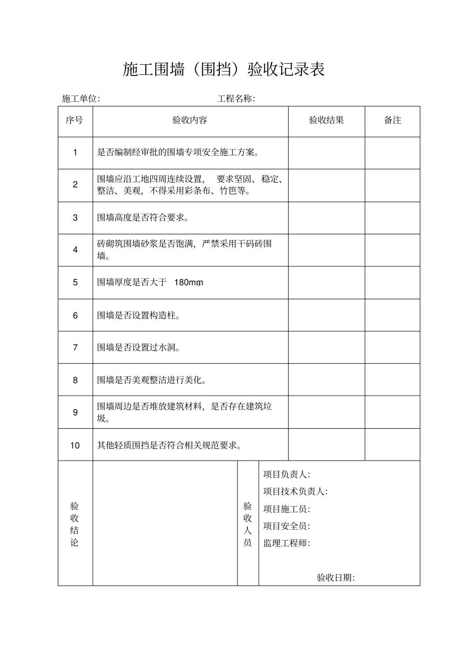 施工围墙围挡验收记录表_第2页