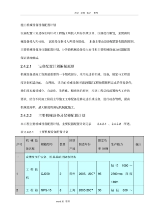 施工机械设备设备配置计划