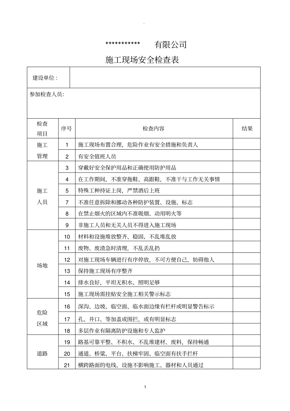 施工现场安全检查表_第1页