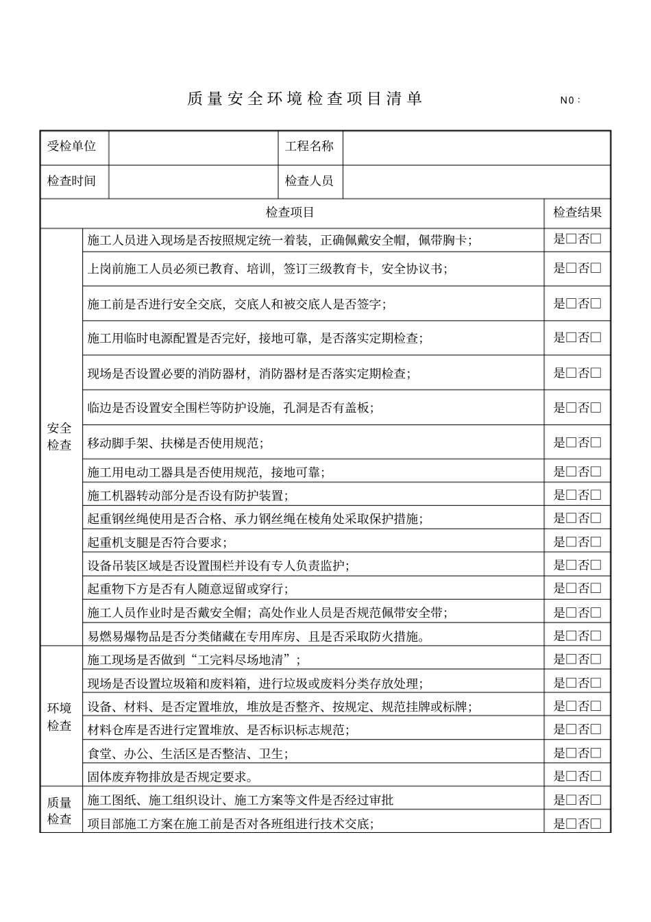 施工现场安全质量检查记录表_第1页