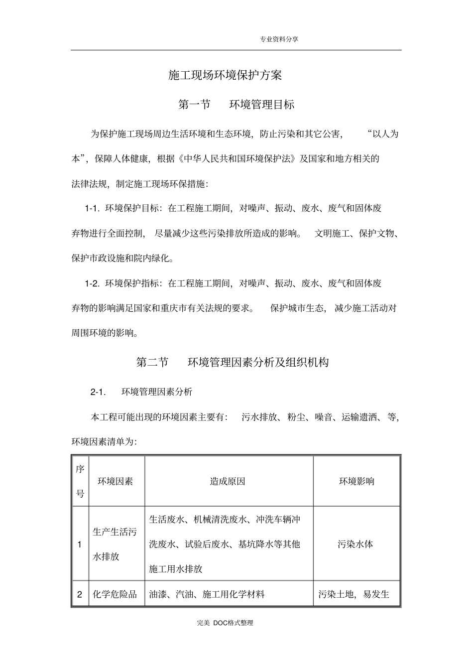 施工现场环境保护方案说明_第1页