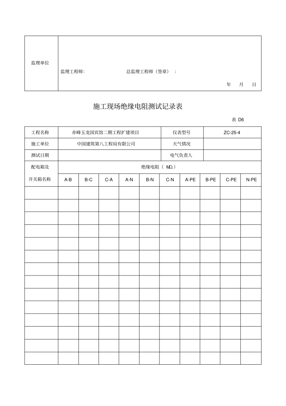 施工现场绝缘电阻测试记录表_第2页